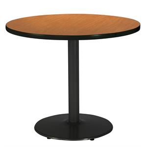 Pemberly Row 30&quot Round Breakroom Table with Medium Oak Top Round Black Base