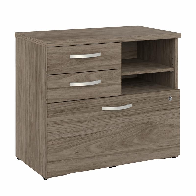 Pemberly Row Office Storage Cabinet with Drawers in Hickory - Engineered Wood