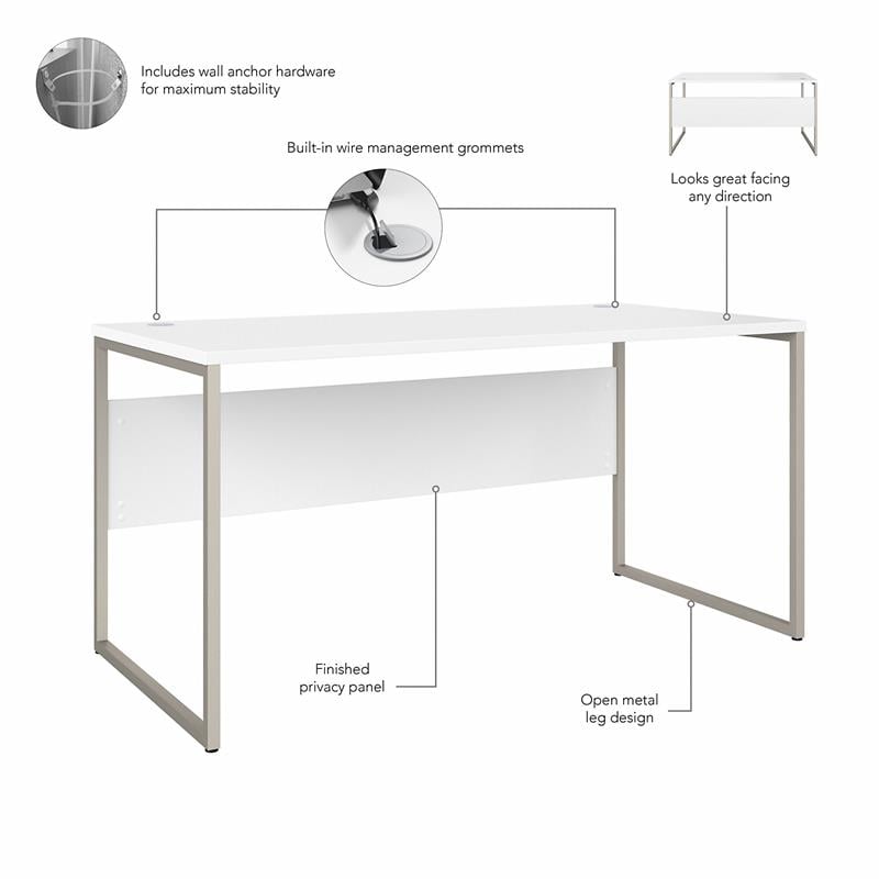 Pemberly Row 60W x 30D Computer Table Desk in White - Engineered Wood
