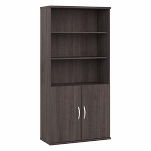 Pemberley Row Engineered Wood Storm Gray Bookcase Tall 5 Shelf Cabinet Doors 36&quot x 15.43&quot x 72.8&quot Assembly Required