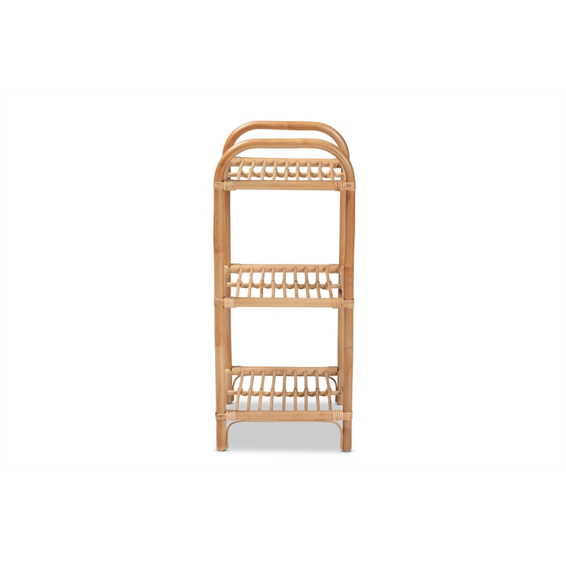 Pemberly Row Modern Bohemian Brown Finished Rattan 3-Tier Display Shelf
