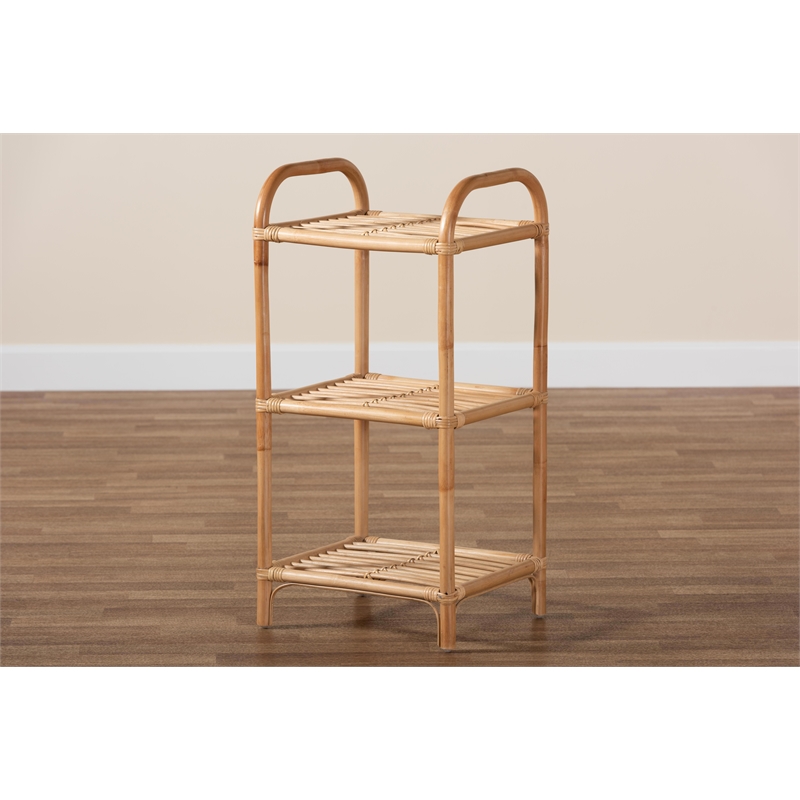 Pemberly Row Modern Bohemian Brown Finished Rattan 3-Tier Display Shelf