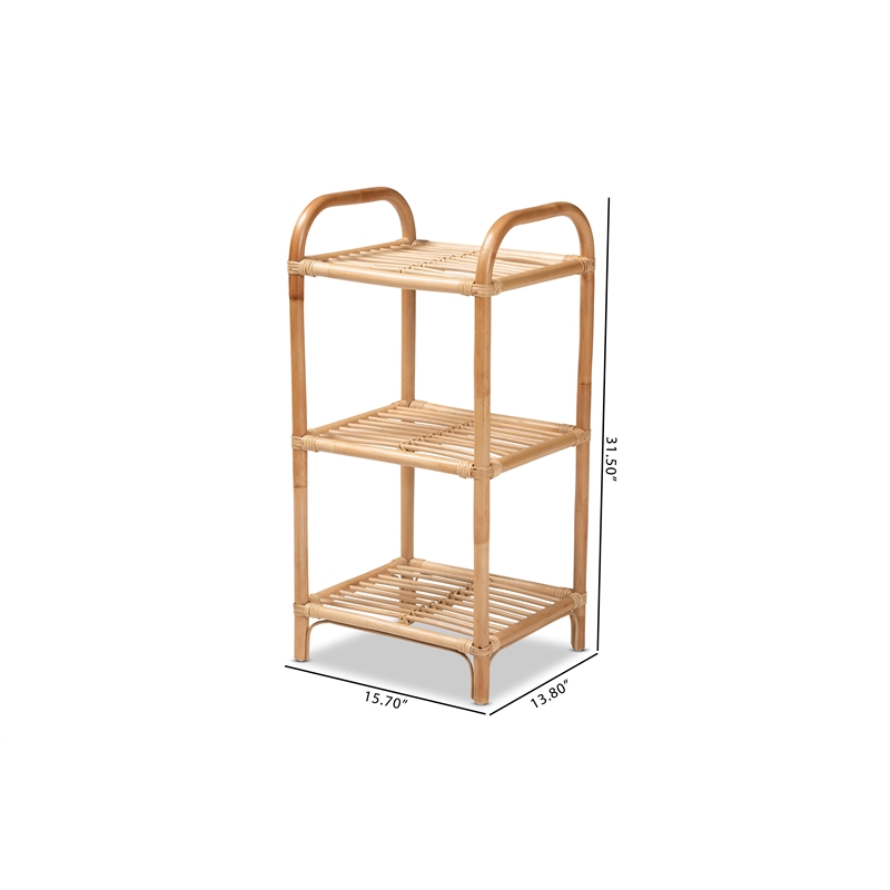 Pemberly Row Modern Bohemian Brown Finished Rattan 3-Tier Display Shelf
