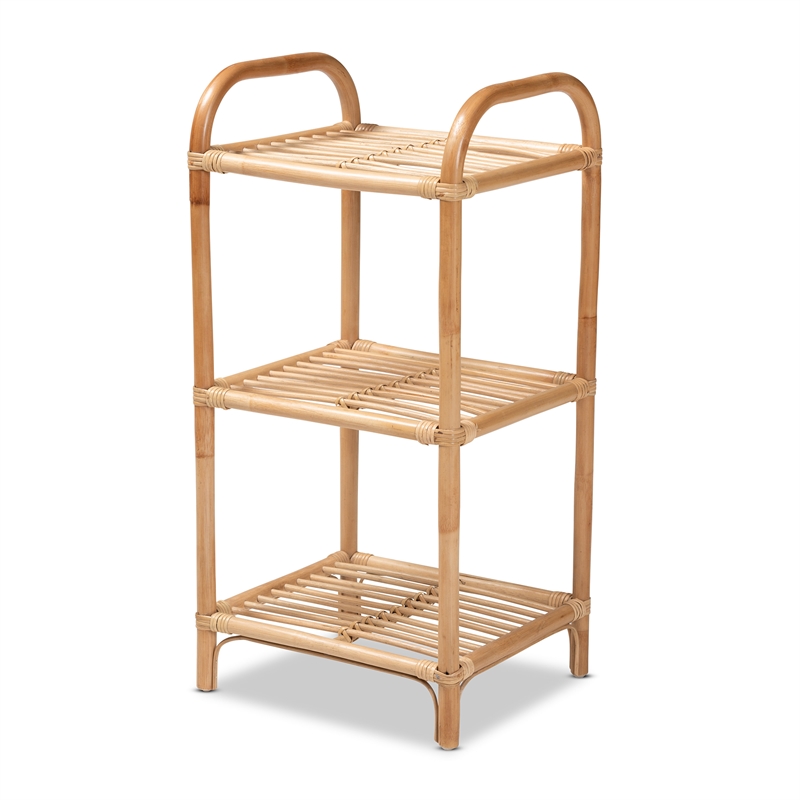 Pemberly Row Modern Bohemian Brown Finished Rattan 3-Tier Display Shelf