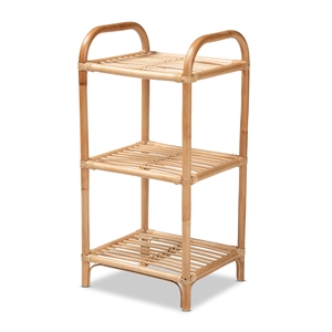 Pemberly Row Modern Bohemian Brown Finished Rattan 3-Tier Display Shelf