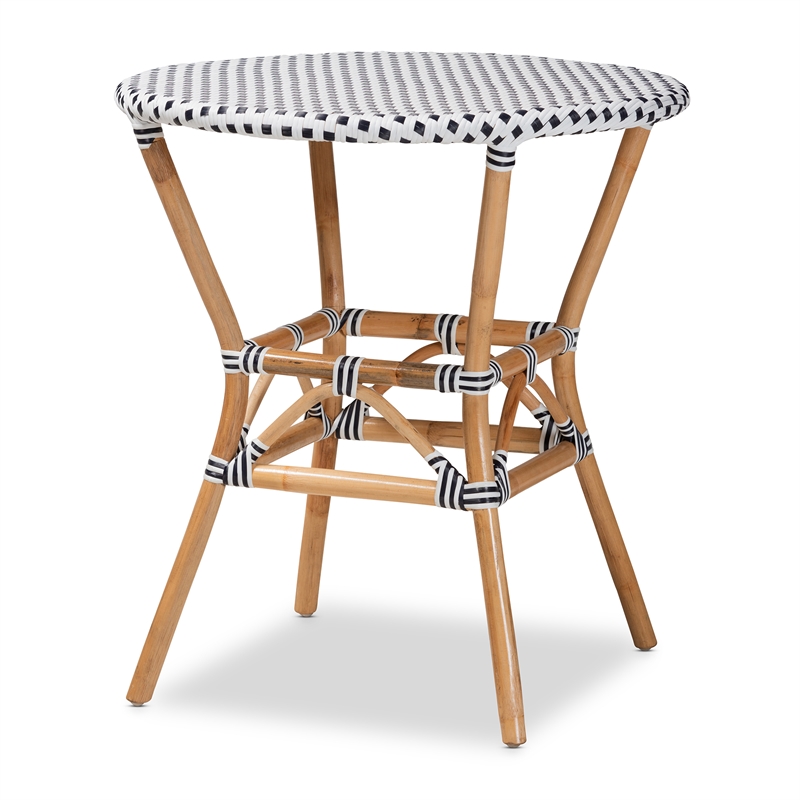 Pemberly Row Black and White Weaving and Rattan Dining Table