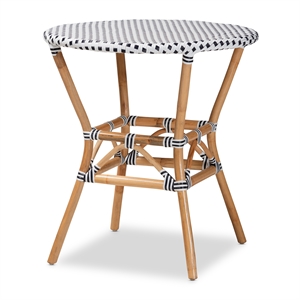 Pemberly Row Black and White Weaving and Rattan Dining Table
