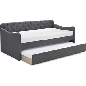 Pemberly Row Contemporary Tufted Daybed and Trundle Dark Gray