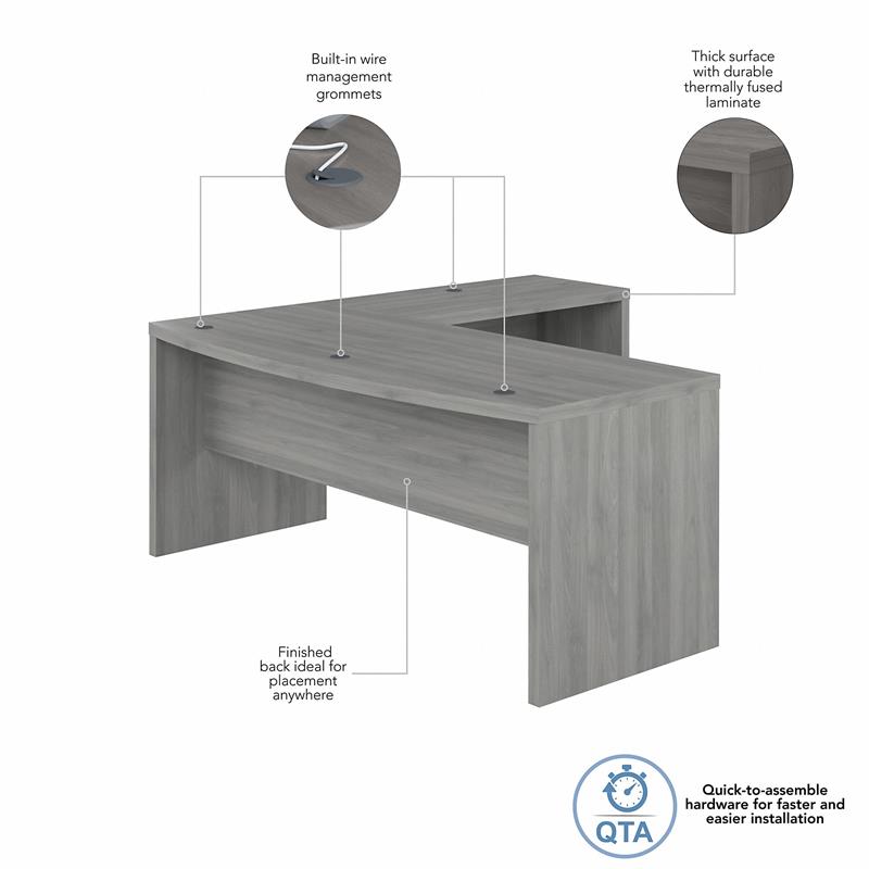 Pemberly Row 72W Bow Front L Shaped Desk in Modern Gray - Engineered Wood