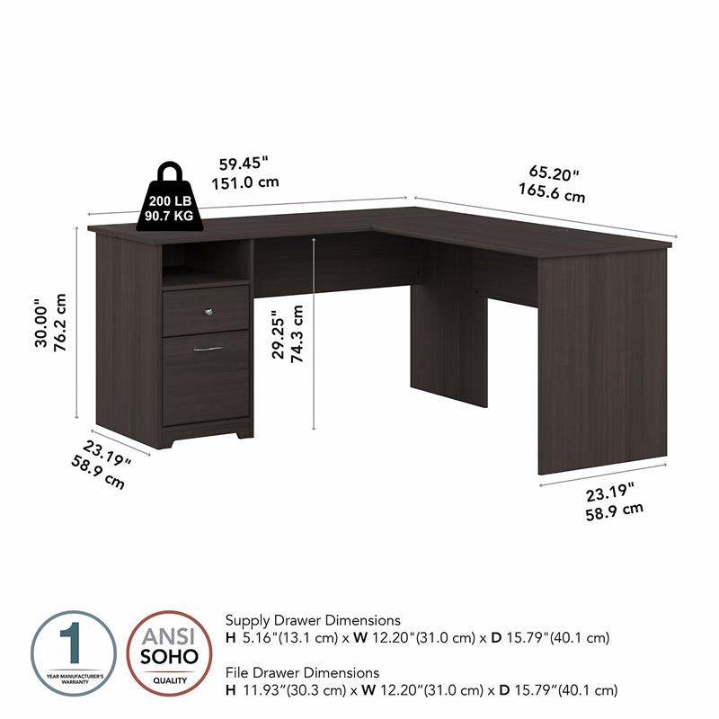 Pemberly Row 60W L Shaped Desk with Drawers in Heather Gray - Engineered Wood