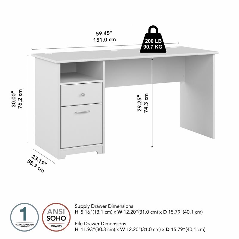 Pemberly Row 60W Computer Desk with Drawers in White - Engineered Wood