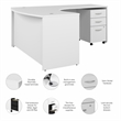 Pemberly Row 60W Right Hand L-Bow Desk with Drawers in White - Engineered Wood