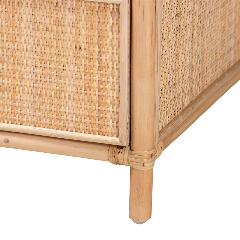 Pemberly Row Modern Bohemian Natural Brown Rattan 1-Drawer Nightstand