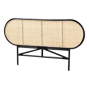Pemberly Row Two-Tone Black and Brown Rattan Queen Standalone Headboard