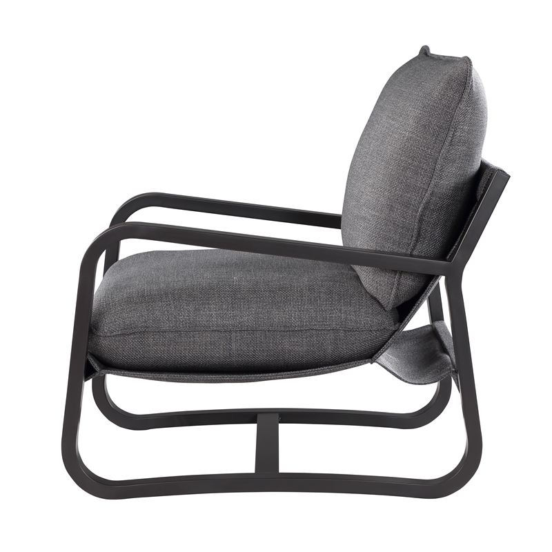 Pemberly Row Sling Chair Upholstered in Charcoal Gray Fabric with Metal Frame