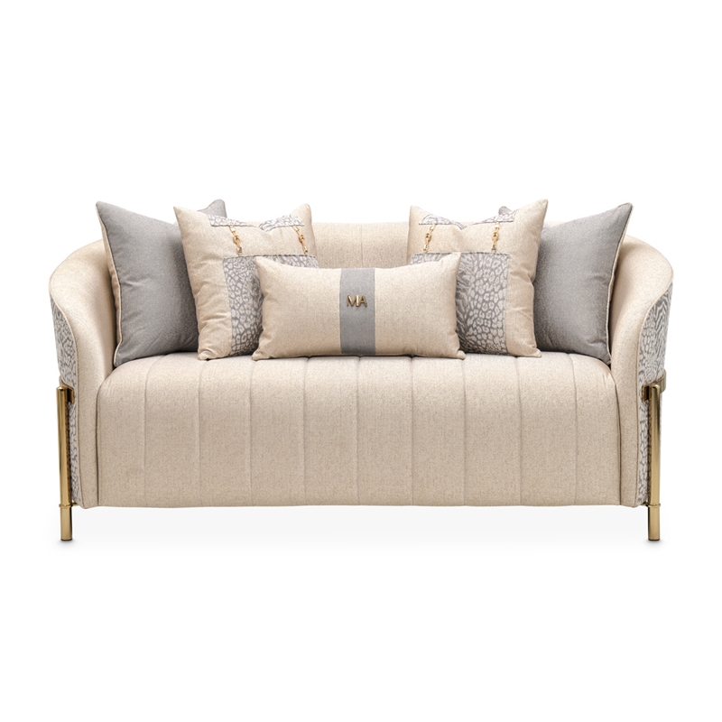 Pemberly Row Contemporary Transitional Loveseat in Opal  /  Gold