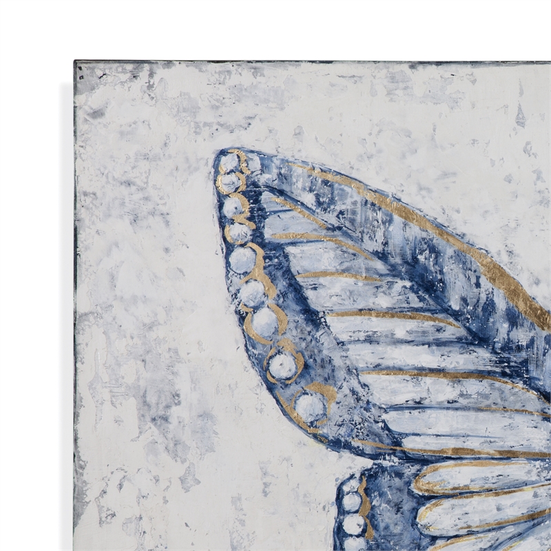 Pemberly Row Blue Butterfly on Gallery Wrapped Canvas Fabric