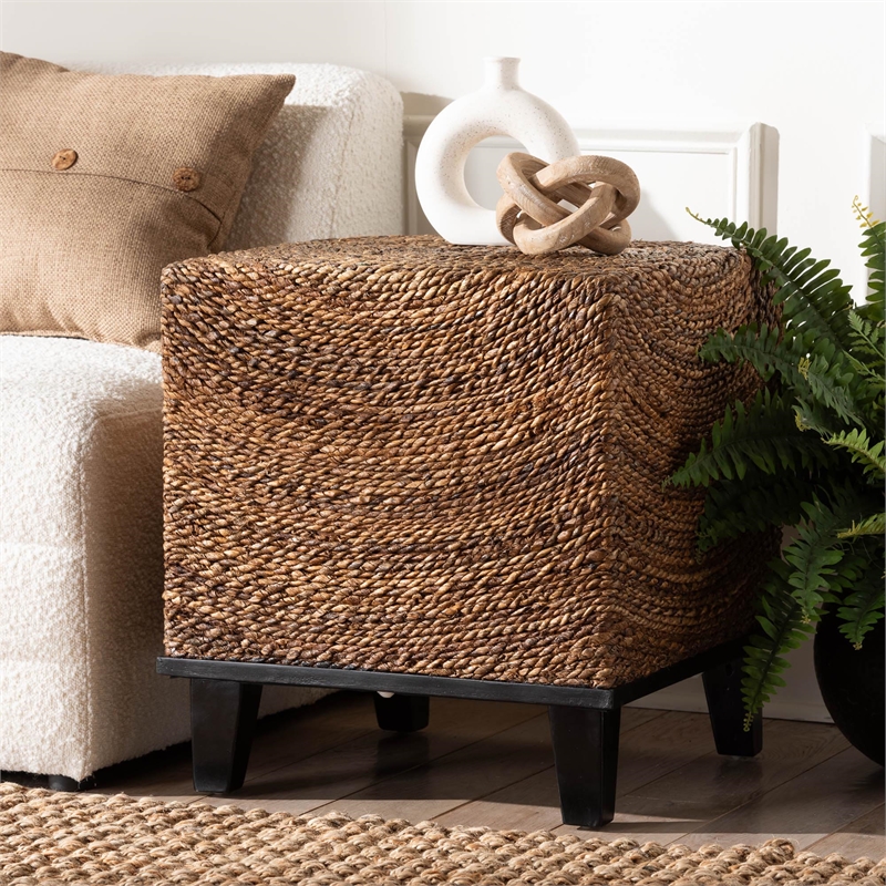 Pemberly Row Contemporary Bohemian Natural Seagrass End Table
