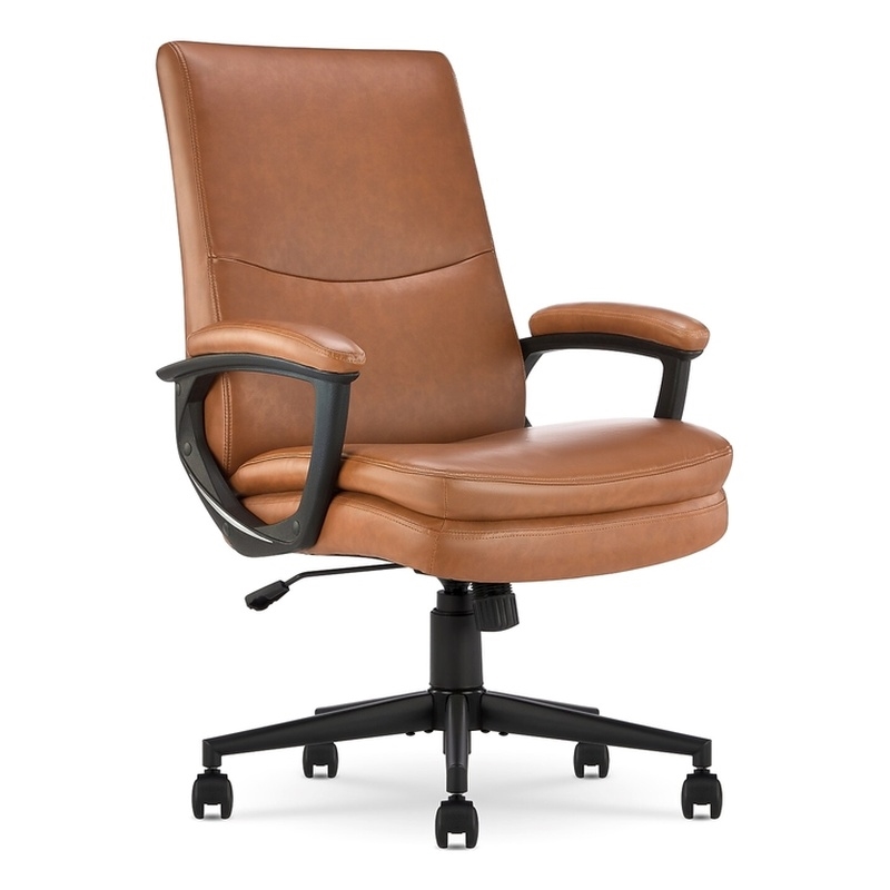 Pemberly Row Modern Executive Office Chair Metal Base Bonded Leather Cognac
