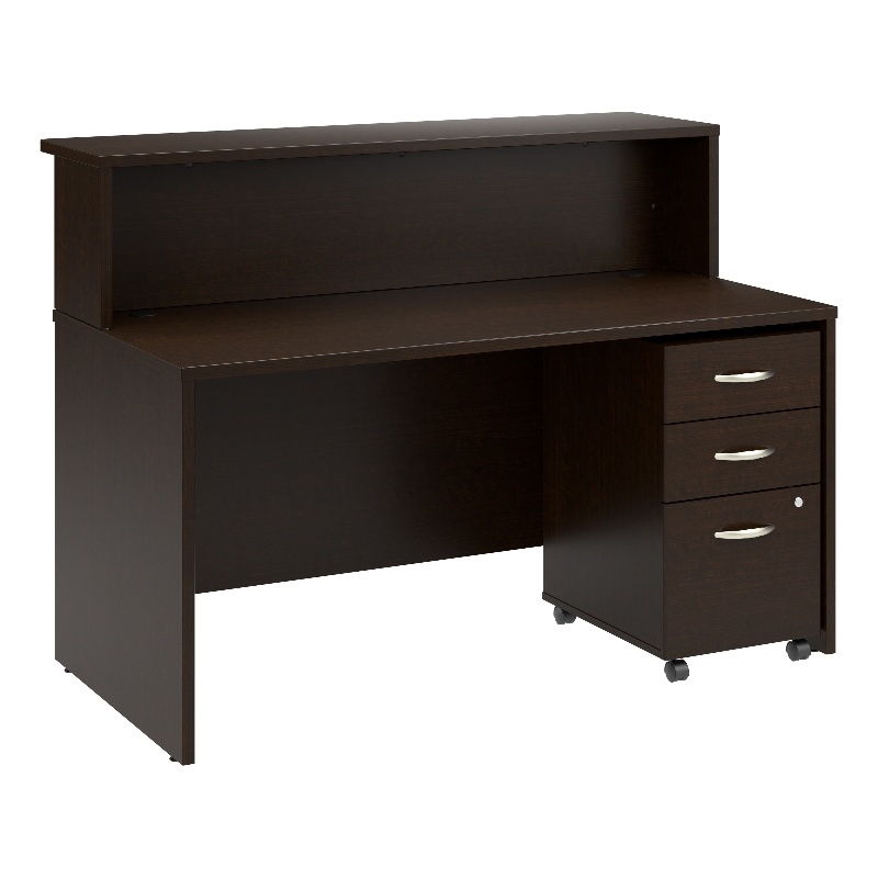 Pemberly Row 60W x 30D Reception Desk with Drawers in Mocha Cherry - Wood