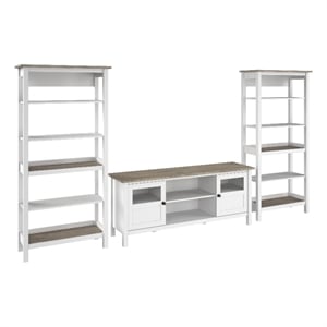 Pemberly Row Farmhouse 60W TV Stand with Bookcases - Engineered Wood