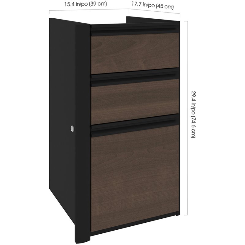 Pemberly Row 3 Drawer Add On File Cabinet in Antigua and Black