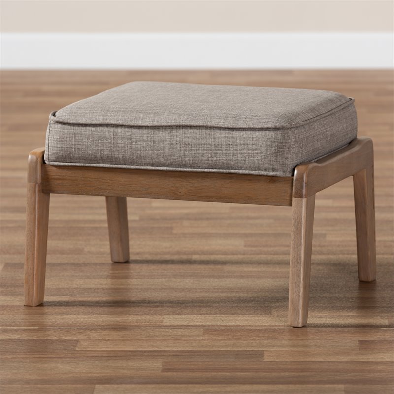 Pemberly Row Light Gray Upholstered Antique Oak Wood Ottoman