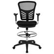 Pemberly Row Contemporary Mid Back Mesh Drafting Stool in Black