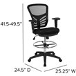 Pemberly Row Contemporary Mid Back Mesh Drafting Stool in Black