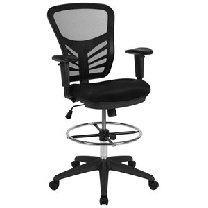 Pemberly Row Contemporary Mid Back Mesh Drafting Stool in Black