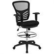 Pemberly Row Contemporary Mid Back Mesh Drafting Stool in Black