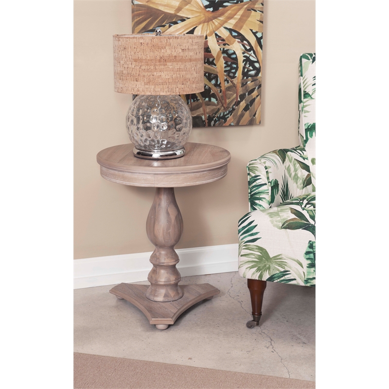 Pemberley Row Wood Natural Brown Side Table Round Pedestal Base Assembly Required