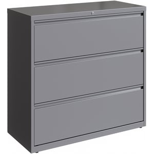 Pemberly Row 42in Wide 3 Drawer Metal Lateral Filing Cabinet Arctic Silver