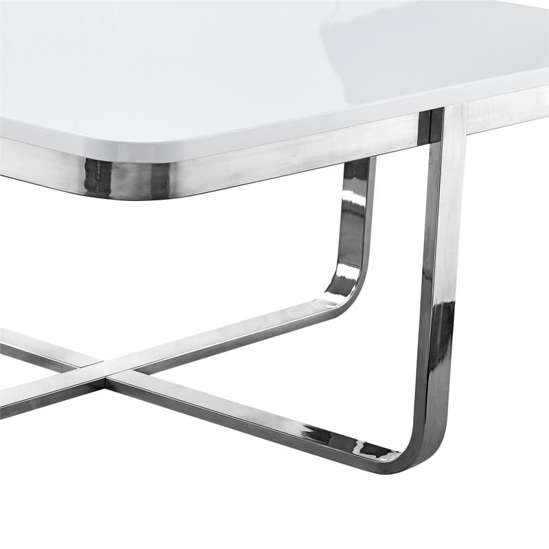 Pemberly Row Modern Stainless Steel Base Coffee Table in White/Chrome