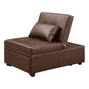 Pemberly Row Upholstered Faux Leather Convertible Chair to Sofa Bed in Brown