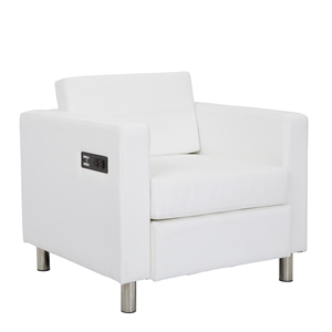 Pemberly Row Chair with Single Charging Station in Snow White Fabric