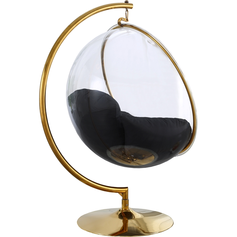 Pemberly Row Black Fabric Acrylic and Metal Swing Bubble Accent Chair