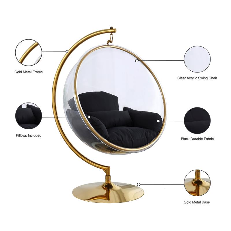 Pemberly Row Black Fabric Acrylic and Metal Swing Bubble Accent Chair