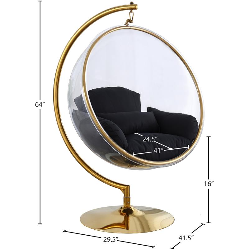 Pemberly Row Black Fabric Acrylic and Metal Swing Bubble Accent Chair