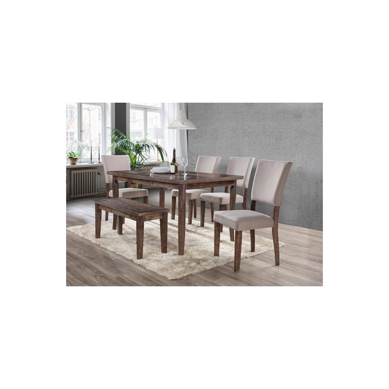 Pemberly Row Transitional Solid Wood Dining Room Bench in Antique Natural Oak