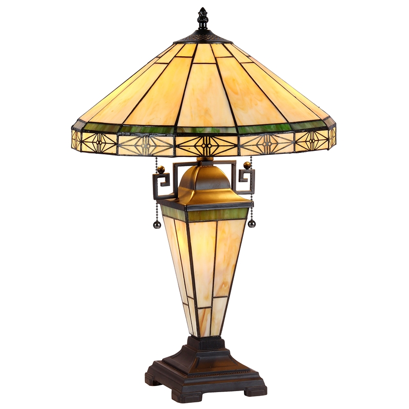 Pemberly Row Tiffany-style 3 Light Mission Double Lit Table Lamp 16