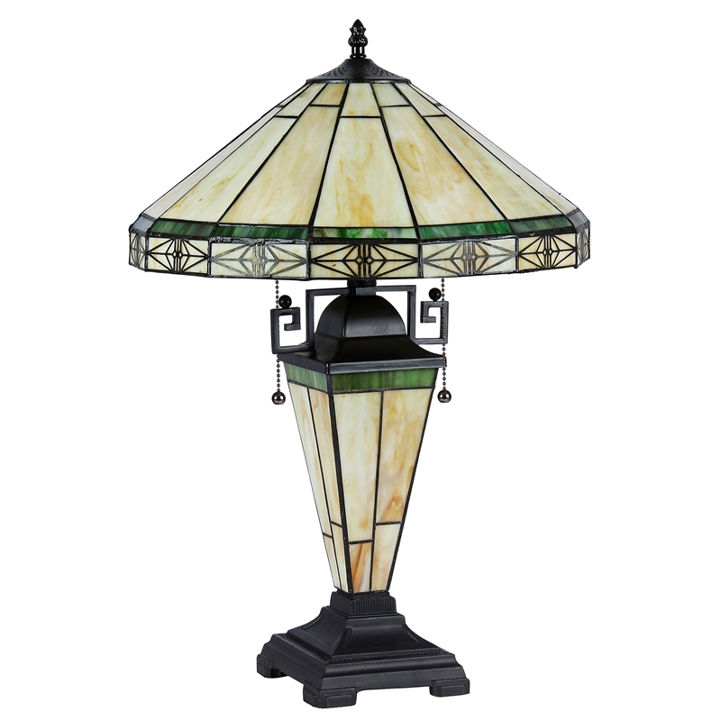 Pemberly Row Tiffany-style 3 Light Mission Double Lit Table Lamp 16