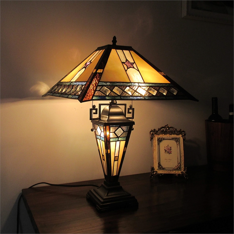 Pemberly Row Tiffany-style 1 Light Double Lit Table Lamp 16