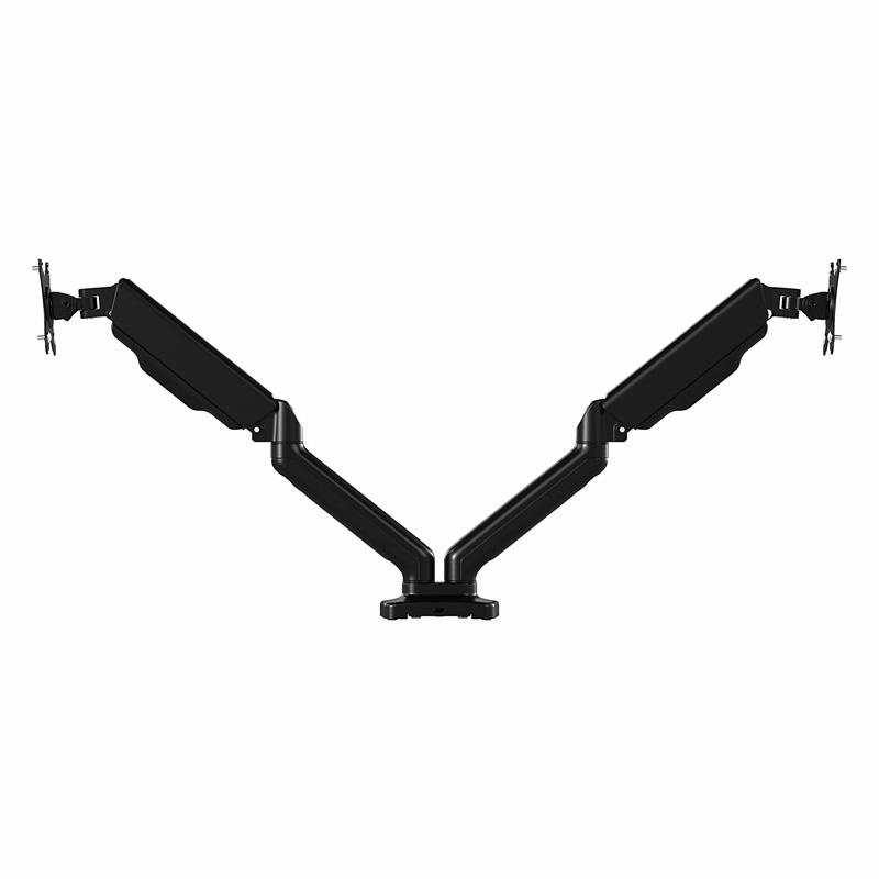 Pemberly Row Adjustable Dual Monitor Arm with USB in Black - Steel
