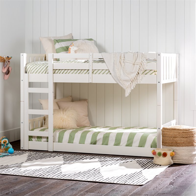 Pemberly Row Twin over Twin Wood Stackable Slat Bunk Bed in White