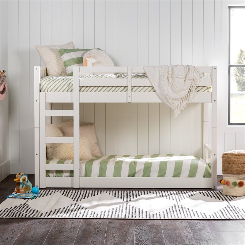 Pemberly Row Twin over Twin Wood Stackable Slat Bunk Bed in White