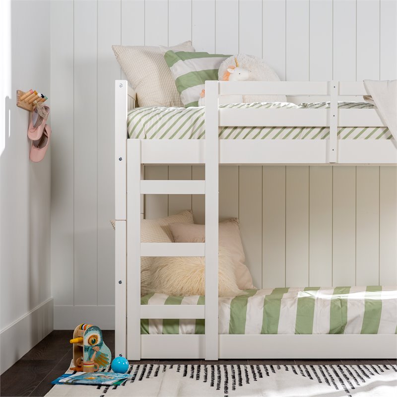 Pemberly Row Twin over Twin Wood Stackable Slat Bunk Bed in White