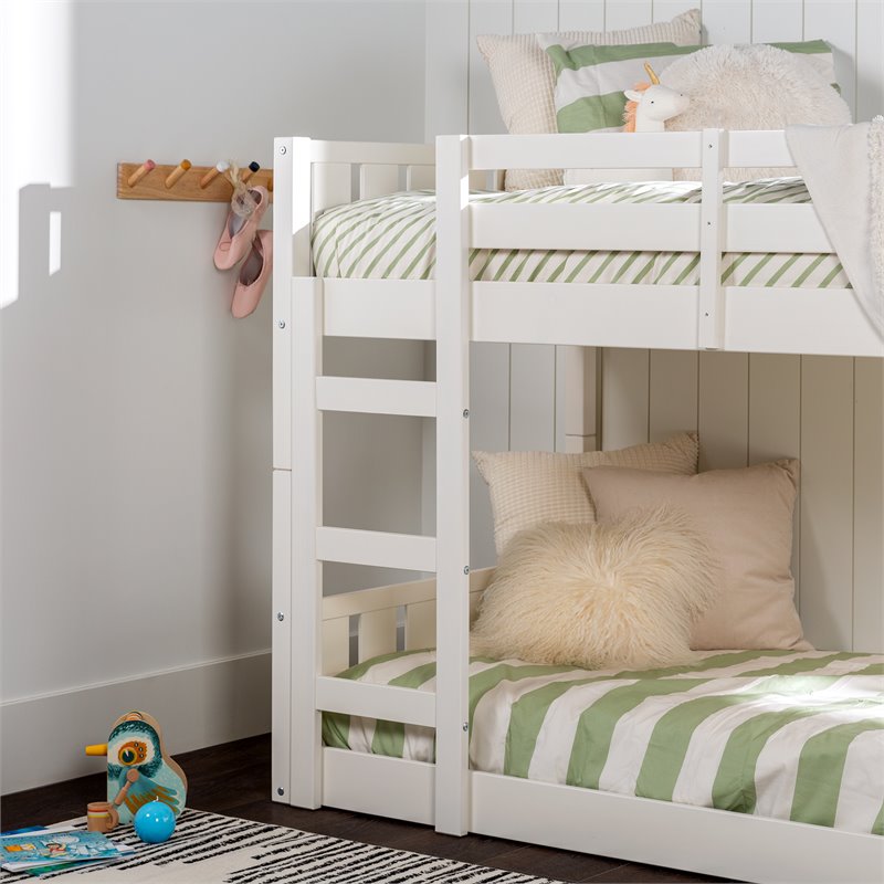 Pemberly Row Twin over Twin Wood Stackable Slat Bunk Bed in White