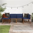 Pemberly Row 6PC Solid Wood Modular Sofa Set in Dark Brown/Navy Blue