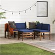 Pemberly Row 6PC Solid Wood Modular Sofa Set in Dark Brown/Navy Blue